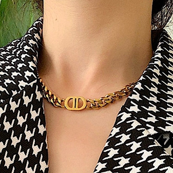 Gold Double D Stainless Steel Gold Plated Cuban Chain Link Necklace - Picture 3 of 6